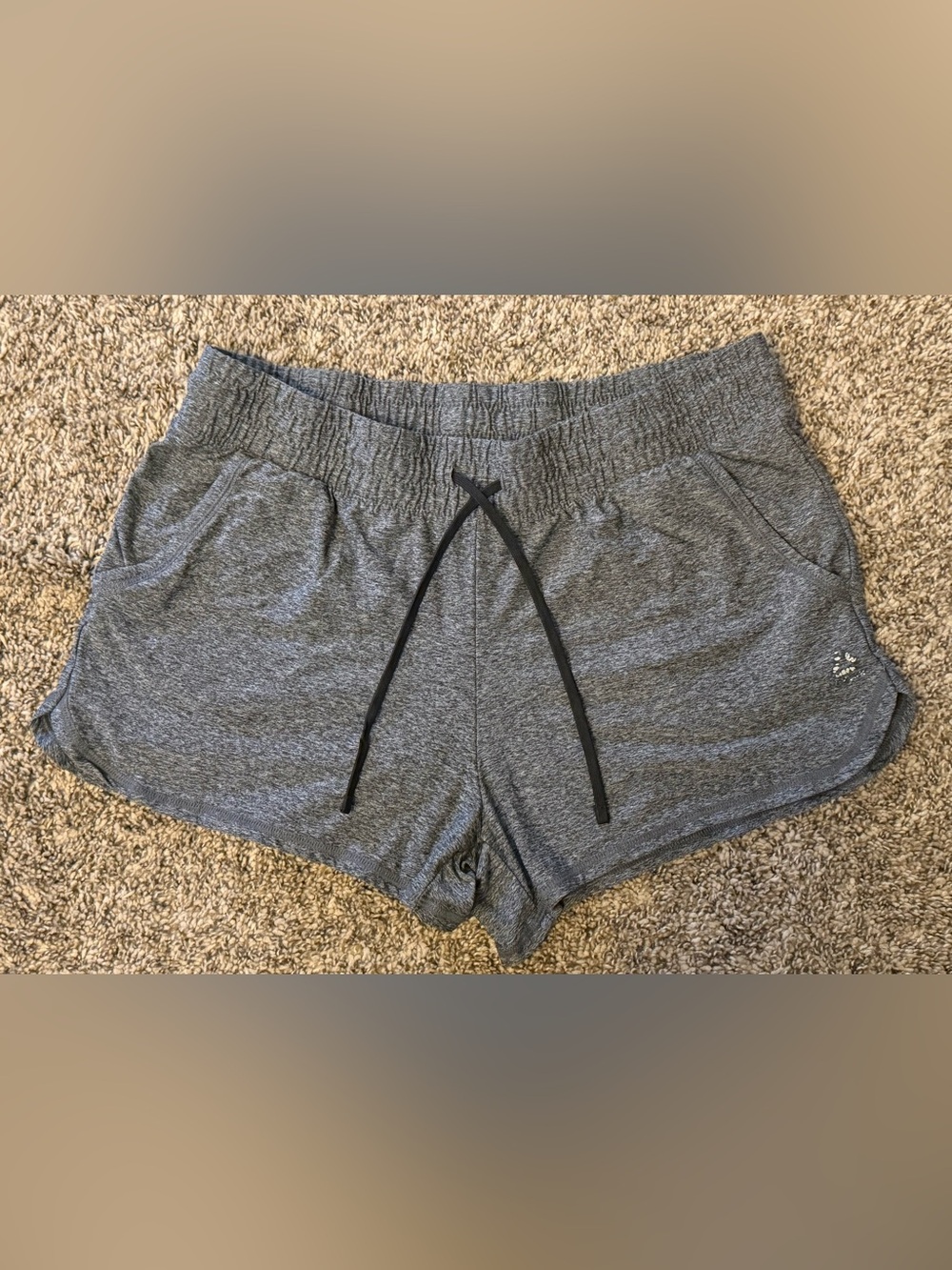 Reebok Women's Heather Gray Athletic Knit Shorts with Black Drawstring